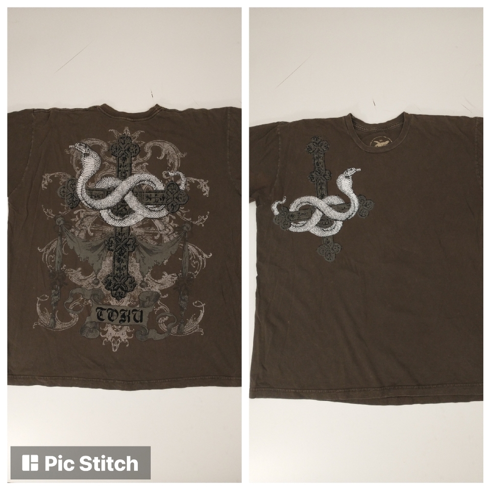 Snake T Shirt USA Made Toku of Los Angeles Brown 100 Cotton Soft 2 Sided Graphic